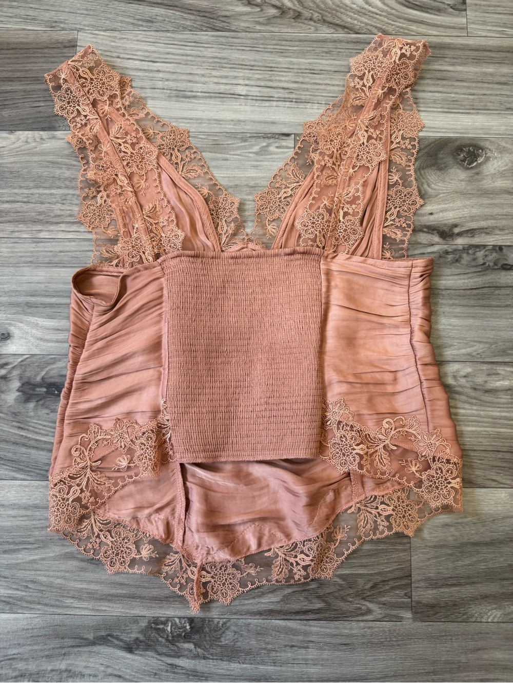 Free People Elena Lace Satin Tank Top in Peached Copper Size Medium - Picture 7 of 7